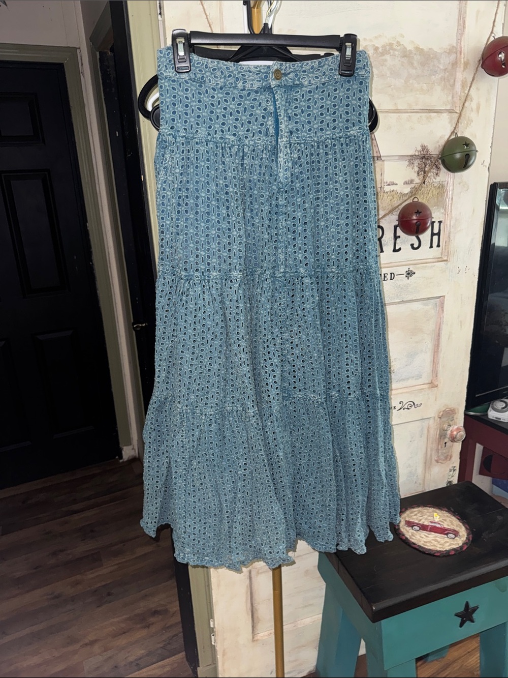 Oli & Hali Light Blue Tiered Eyelet Maxi Skirt